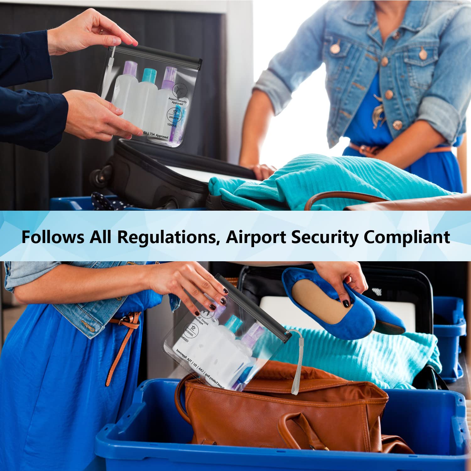 4Pcs Clear TSA Approved Security Toiletry Bag Quart Size for EU UK & US Carry - on Regulations Waterproof & Leakproof Travel Bags for Liquids