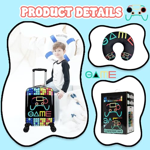 Homskiii Kids Suitcase Set for Boys Hardside Luggage with Spinner Wheels 2 Piece 16inch Toddler Suitcase for Boys Travel Carry on Luggage Airline Approved
