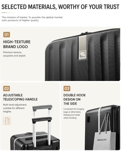Hanke 24 Inch Top Opening Medium Suitcase, Aluminum Frame Hard Shell Suitcases with Wheels, TSA Lock, Large Storage Travel Luggage with Removable Divider & Toiletry Bag (Jet Black)