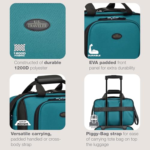 U.S. Traveler Rio 14" Travel Tote Bag, Lightweight 1200D Carry-On Bag for Women & Men, Teal