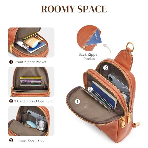 S-ZONE Leather Crossbody Bags for Women Sling Bag RFID Anti Theft Shoulder Purse Fanny Pack