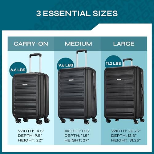American Tourister Westridge Hardshell Luggage Set - 3 Piece Set - 20" Carry-On, 24” & 28” Checked Luggage Set with 360° Spinner Wheels - Expandable Suitcases for Extended Travel - Black
