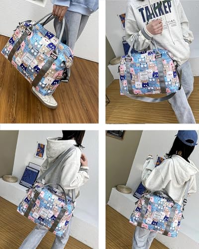 Travel Duffle Bag Weekender Overnight Bag Gym Tote with Dry and Wet Separated Pocket for Women Girls Shoulder Workout Duffel Bag Water Resistant (cute cats)