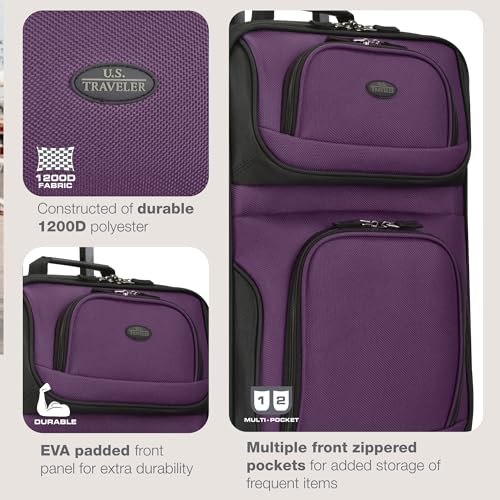 U.S. Traveler Rio Lightweight Softside Rolling Carry-on Suitcase, 2-Wheel Single, Purple