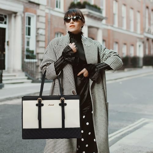 LOVEVOOK Laptop Bag for Women 15.6 inch Canvas Laptop Tote Bag, Large Capacity Work Bag with Clutch Purse, Computer Bag Office Business Briefcase, Casual Handbag for Travel College Teacher School