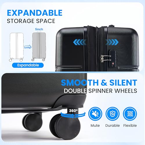 Simple Deluxe 28 Inch Expandable Hardside Carry On with Spinner Wheels & TSA Lock, ABS Hard Shell Lightweight Rolling Luggage Suitcase, Black