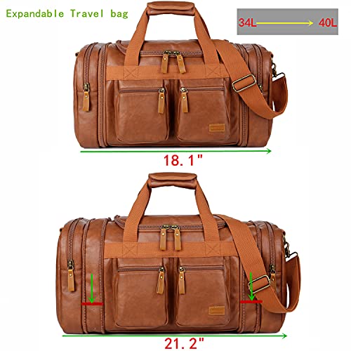 Vegan Leather Travel Duffel Weekender Bag Carry on Overnight Bag Sports Duffel bag For men and Women HB-21 (Brown)