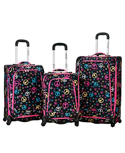 Rockland Fusion Softside Spinner Wheel Luggage, Peace, 3-Piece Set (20/24/28)
