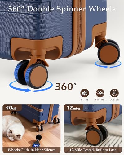 LONG VACATION Luggage Sets 5 Piece, Suitcases With Wheels, PC+ABS Hardshell Luggage Set with Spinner Wheels, TSA Lock (Navy Brown)
