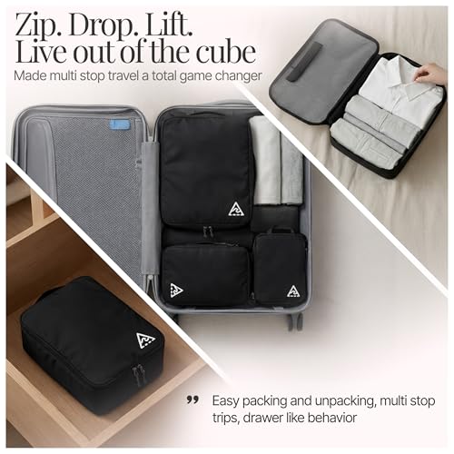 Well Traveled 8 pcs Compression Packing Bags Cubes Set with HybridMax Double-Capacity Design - Packing Cubes for Travel Compression to Maximize Limited Luggage Space, Black