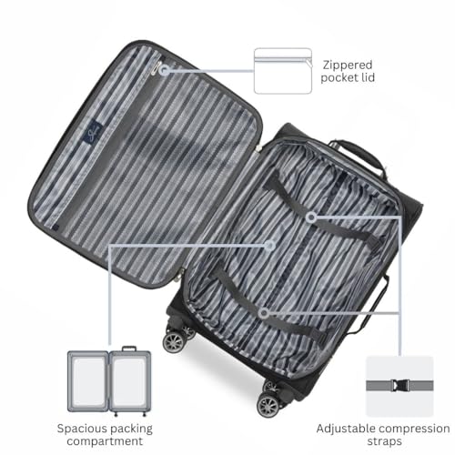 Skyway Epic Softside Large Checked Luggage - Lightweight Suitcase with Wheels | TSA Approved Travel Bag | Spinner Suitcase | Large Luggage Set with Telescoping Handle, 28 inch, Black