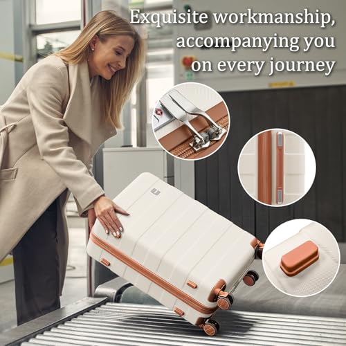 imiomo Hard Shell Luggage Sets 5 Piece for Women, Lightweight Hardside Rolling Suitcase Set with Spinner Wheels and TSA Lock, Beige