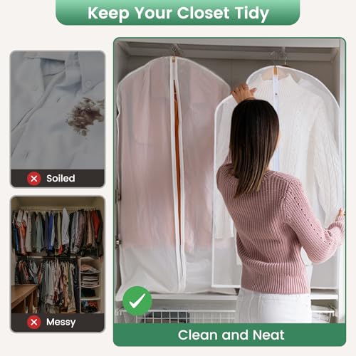 6 Pack Garment Bags for Hanging Clothes - Translucent Suit Bag for Closet Wardrobe Storage Travel - 24" x 42"