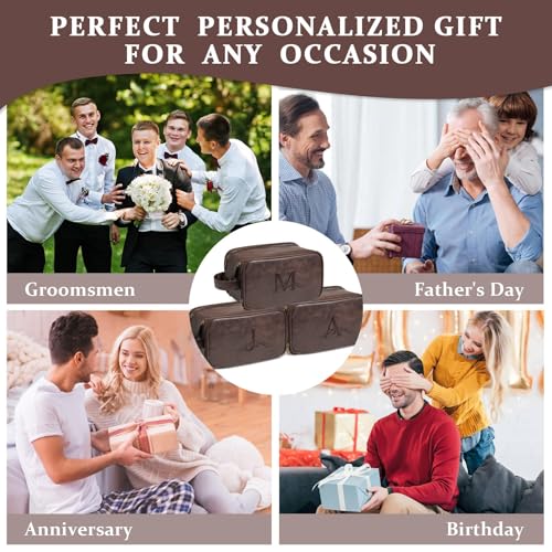 Janhavi Shaving Bag for Men Travel Waterproof, Engraved Initials & Mountain, Make Up Bag,Groomsmen Gifts, Mens Toiletry Travel Bag, Men's Accessories Organizer, Gifts for Him(Dark Brown M)