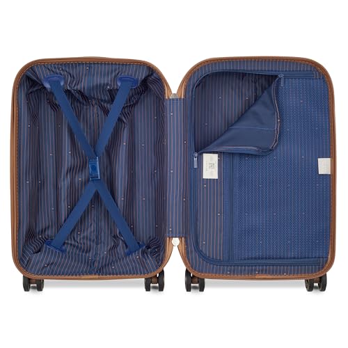 DELSEY PARIS Flanerie SE - Hardside Carry-On Luggage 19 Inch - 360° Dual Spinner Wheels - TSA Lock - Lightweight Polycarbonate Travel Suitcase with Vegan Leather, Navy
