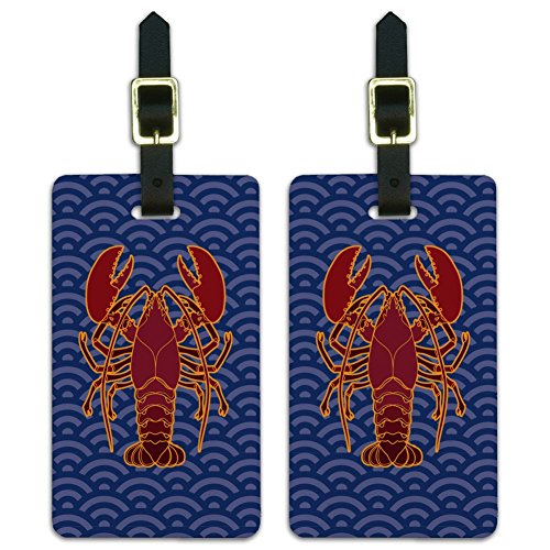 Atlantic Lobster on Blue Waves Luggage ID Tags Carry-On Cards - Set of 2
