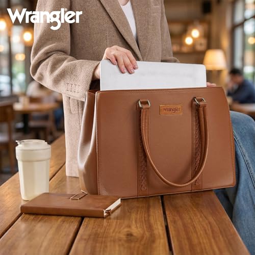 Wrangler Laptop Tote Bag for Women 15.6 Inch Computer Bag for Work Large Double Compartment Purse and Handbag Brown WG387-81192DBR