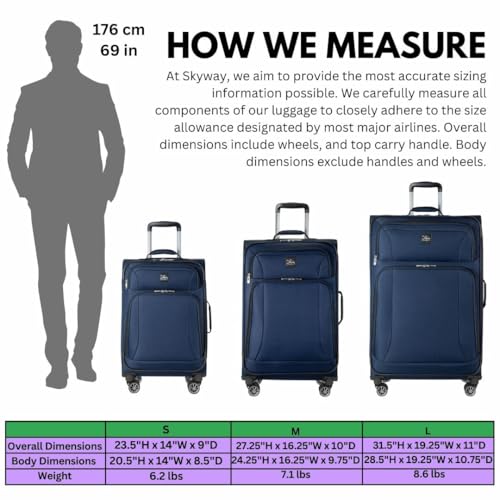 Skyway Epic Softside Carry-On Luggage - Lightweight Suitcase with Wheels for Travel | TSA Approved Carry-On Bag | Spinner Suitcase | Carry-On Luggage with Telescoping Handle, 20 inch, Surf Blue