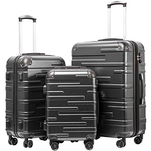 Coolife Hardside Luggage 3 Piece Set with TSA Lock, Spinner Wheels, Telescopic Handle, Lightweight Travel Suitcases (Grey, 3 piece set)