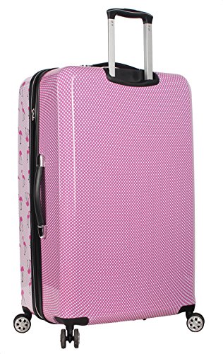 Betsey Johnson 30 Inch Checked Luggage Collection - Expandable Scratch Resistant (ABS + PC) Hardside Suitcase - Designer Lightweight Bag with 8-Rolling Spinner Wheels (Flamingo Strut, 30in)