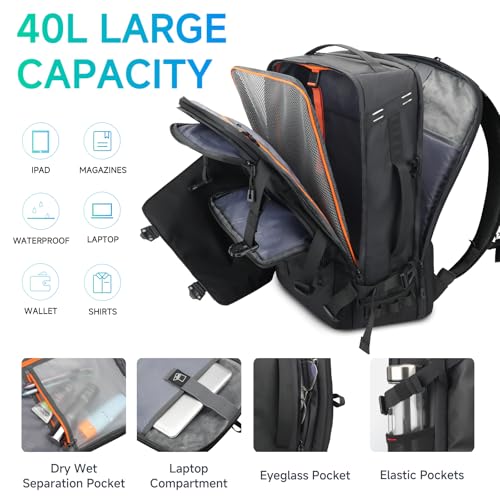SWICKY 40L Travel Backpack for Men – TSA Friendly Carry-On, 17.3" Laptop Sleeve, Water-Resistant, Quick-Access Phone Pocket, Large Weekender for Travel & Commute
