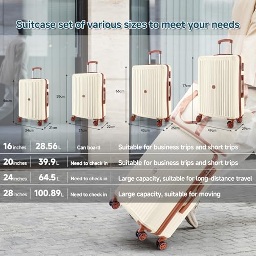 Hoteel Luggage Set 6 Piece, 4-Year Warranty, PC+ABS Suitcases with Wheels Hard Shell Suitcase with TSA Lock, Including Waterproof Luggage Bag, Travel Maletas for Men and Women, Beige(16/20/24/28Inch)