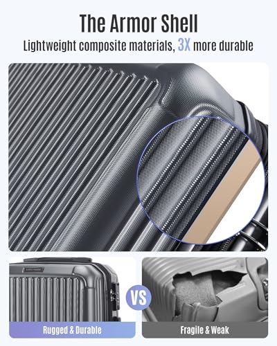 LIGHT FLIGHT Carry On Luggage 22x14x9 Airline Approved, Durable Hard Shell Carry On Suitcases with Wheels, Expandable Hardside Lightweight Travel Luggage with TSA Lock 20 Inch Carry on, Glacier Gray