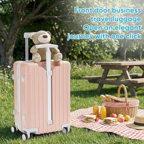 TABU 20" Carry on Luggage with Seat for Kids & Adults，Front-Opening Hardshell Carry On Suitcase with Double Handles & TSA Lock, Pink