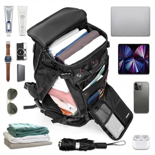 YOUMIAN Large Capacity For Travel Hiking Sports Carry On Backpack Durable Convertible Duffle Bag Laptop airplane (Black, 60L-Large DualMainOpening)