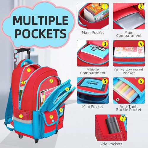 TILYTADLY Kids Rolling Backpack for Boys - Gamer Boys Rolling Backpack with Wheels, Wheeled Travel Bookbag for Elementary Middle School, Lightweight Roller School Bag