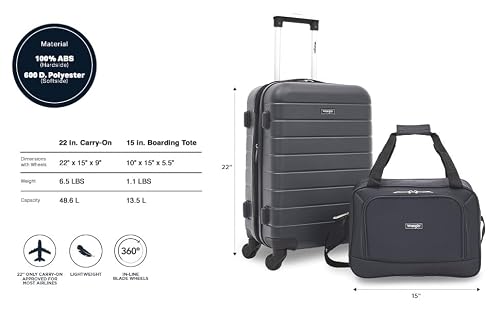 Wrangler Smart Spinner Hardside Luggage, 2 Piece Set, Dark Shadow