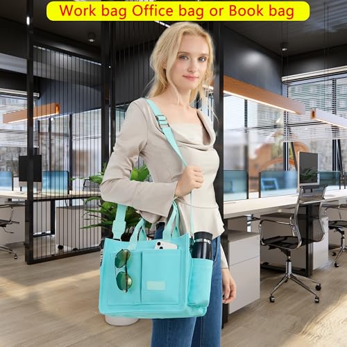 ZHMO Canvas Tote Bag for Women With Compartments and Zipper,Women's Bags Crossbody Bags Work Laptop Tote Bag Large Satchels Handbags Tote Purse Everyday Shoulder Bag for Travel Nurse Teacher Church