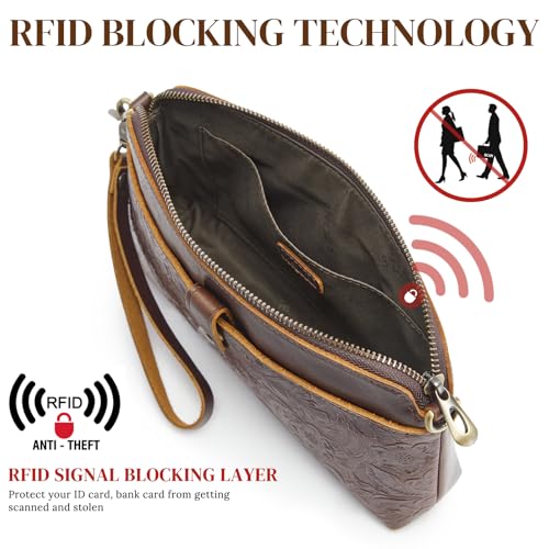 S-ZONE Leather Crossbody Bags for Women Small Bag Phone Purse RFID Blocking Clutch Purses Convertible Wristlet with 2 Straps