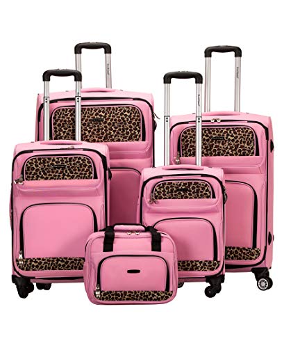 Rockland 5-Piece Softside Spinner Wheel Luggage Set, Pink (14" Tote/19"/24"/28"/32")