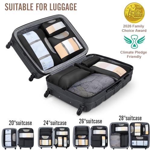 Veken 10 Set/8 Set Packing Cubes for Travel Essentials,Anti-Wrinkle Buckled Suitcase Organizer for Shoe & Toiletry Bag,Carry On Luggage Bag for Airplane & College Dorm Room Accessories,Women Men Gifts