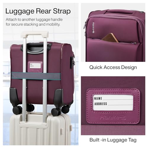 Hanke 16 Inch Underseat Carry On Luggage with Spinner Wheels Airline Approved, Small Rolling Suitcase Softside Underseater Lightweight TSA Travel Roller Suitcase Carry-On Bag(Purple)