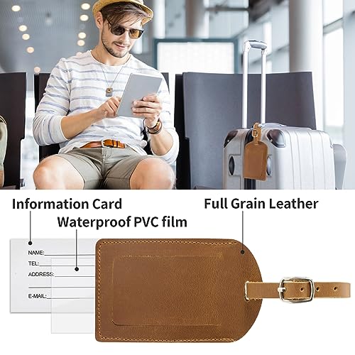 Ringsun Genuine Leather Luggage Tag for Suitcases ID Tags Bag Tags for Luggage (2 Pack)