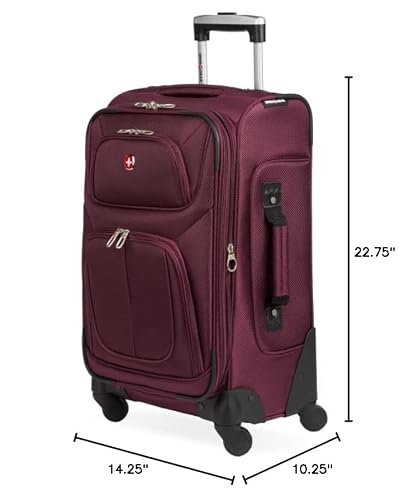 SWISSGEAR Sion Softside Expandable Spinner Luggage Durable Lightweight Travel Suitcase, Merlot, Carry-On