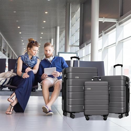 KEYTANG 3-Piece Hardshell Luggage Set(20/24/28), Lightweight Expandable Suitcase with TSA Lock and Double Spinner Wheels, 20% Expansion for Extra Packing, Carry-On and Checked Bags, Grey