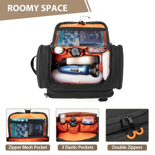 Prokva Tactical Toiletry Bag for Men, Hanging Hygiene Bag, Travel Dopp Kit Organizer for Shaving, Shower Essentials and Toiletries, Black (Empty Bag)