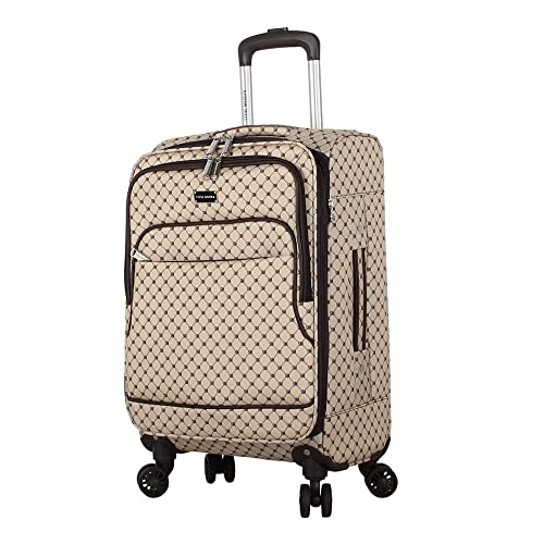 Steve Madden Designer Luggage Collection - Lightweight Softside Expandable Suitcase for Men & Women - Durable 20 Inch Carry On Bag with 4-Rolling Spinner Wheels (Noble Brown/Tan, 20in)