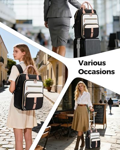 Ytonet Rolling Backpack for Women, 15.6 Inch Travel Backpack with Wheels, Stylish Rolling Laptop Bag with Passport Holder, Dual-Opening Design, Underseat Carry on Luggage for Work College Teacher