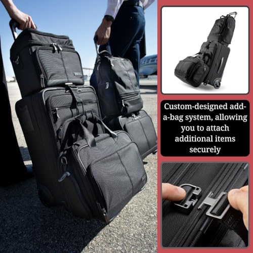 Ricardo Beverly Hills Flight Essentials Softside Expandable Carry-On Travel Luggage with Wheels, Durable Ballistic Nylon Fabric, Water and Stain Resistant, Men and Women, 22-Inch (Black)