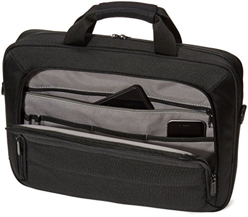 Amazon Basics 15.6 inch Laptop and Tablet Case Shoulder Bag with Compartments and Front Pocket, Black
