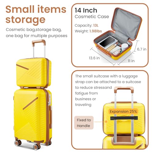 Merax Luggage Set of 4, Expandable Lightweight Suitcase with 4 Double 360 Degrees Mute Spinner Wheels and TSA Lock, PP Materials, 14”20”24”28”, Yellow