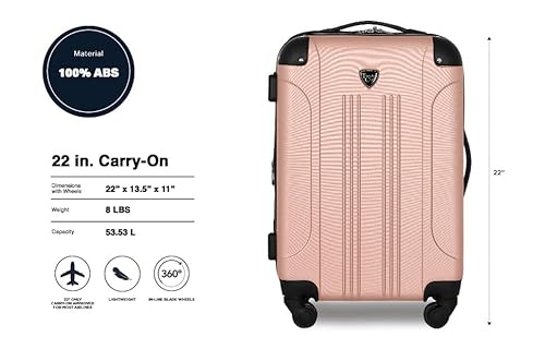 Travelers Club Chicago Hardside Expandable Spinner Luggage, Rose Gold, 22" Carry-On