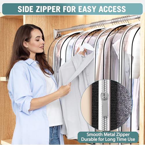Liuoud Clear Garment Bags for Hanging Clothes 10” Gusseted, Suit Bags for Closet Storage, Hanging Plastic Clothes Cover for Coat, Dress, Fur, Shirt, 4 Pack, 40” Long