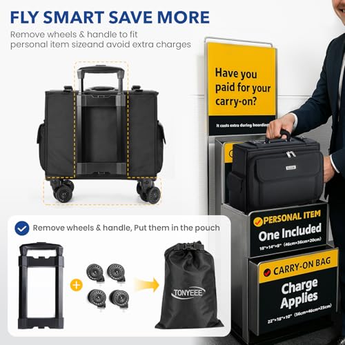 Tonyeee Rolling Laptop Bag 15.6 Inch, Ballistic Nylon Wheeled Briefcase for Men Women, Professional Rolling Work Bag, Underseat Carry On Business Case, 360 Spinner Wheels, Accordion File Office Bag