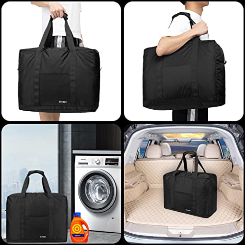 Vimapo Foldable Travel Duffle Bag with Trolley Sleeve 40L - 18x14x8 inches Airline Underseat Lightweight Travel Bag - Packable Ripstop Nylon Carry on Bag (Black)
