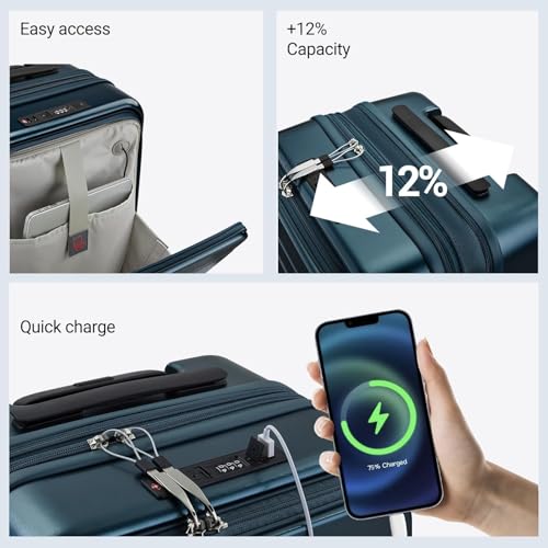 cllson Carry On Luggage with Top Opening, Expandable with Front Pocket and USB Charging Port, Lightweight with front compartment Rolling Suitcases with Fathers Day Gift for Dad Men Him Husband